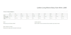 Mafoose Women's Long Sleeve Easy Care Shirt-Size Chart
