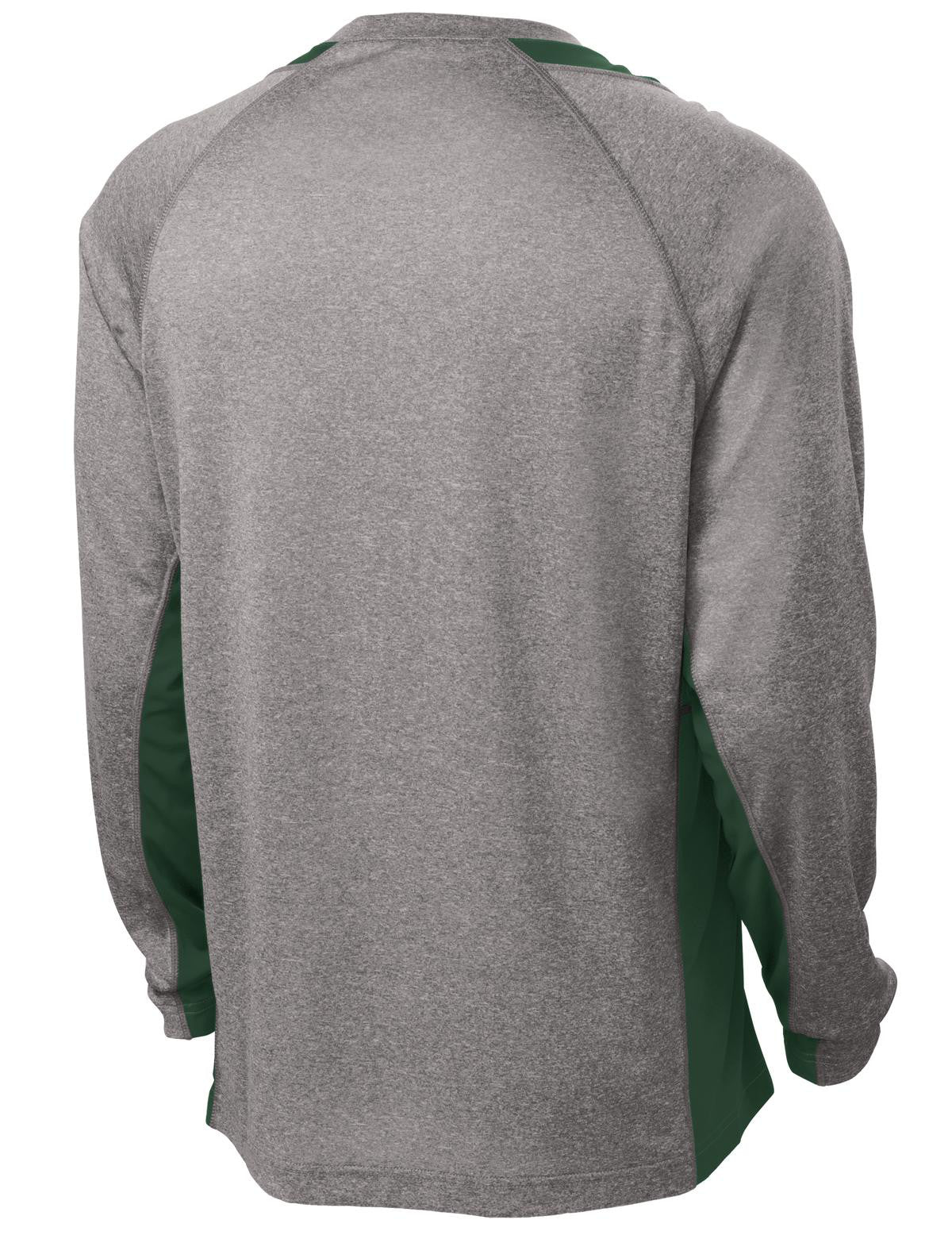 Mafoose Men's Long Sleeve Heather Colorblock Contender Tee Shirt Vintage Heather/ Forest Green-Back