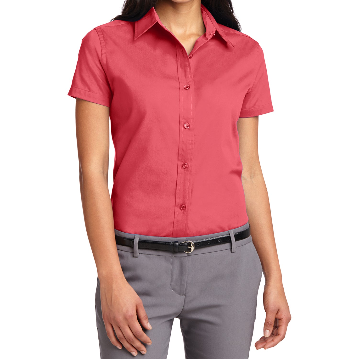 Mafoose Women's Comfortable Short Sleeve Easy Care Shirt Hibiscus-Front