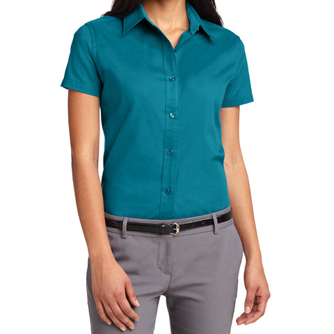 Mafoose Women's Comfortable Short Sleeve Easy Care Shirt Teal Green-Front