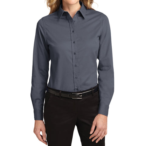 Mafoose Women's Long Sleeve Easy Care Shirt Steel Grey/Light Stone-Front