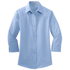 Mafoose Women's 3/4-Sleeve Traditional Easy Care Shirt Light Blue-Front