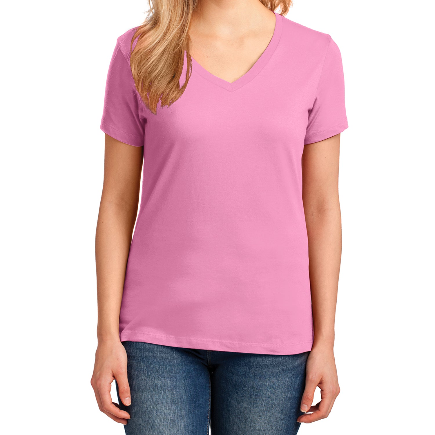 Women's Core Cotton V-Neck Tee Candy Pink - Front