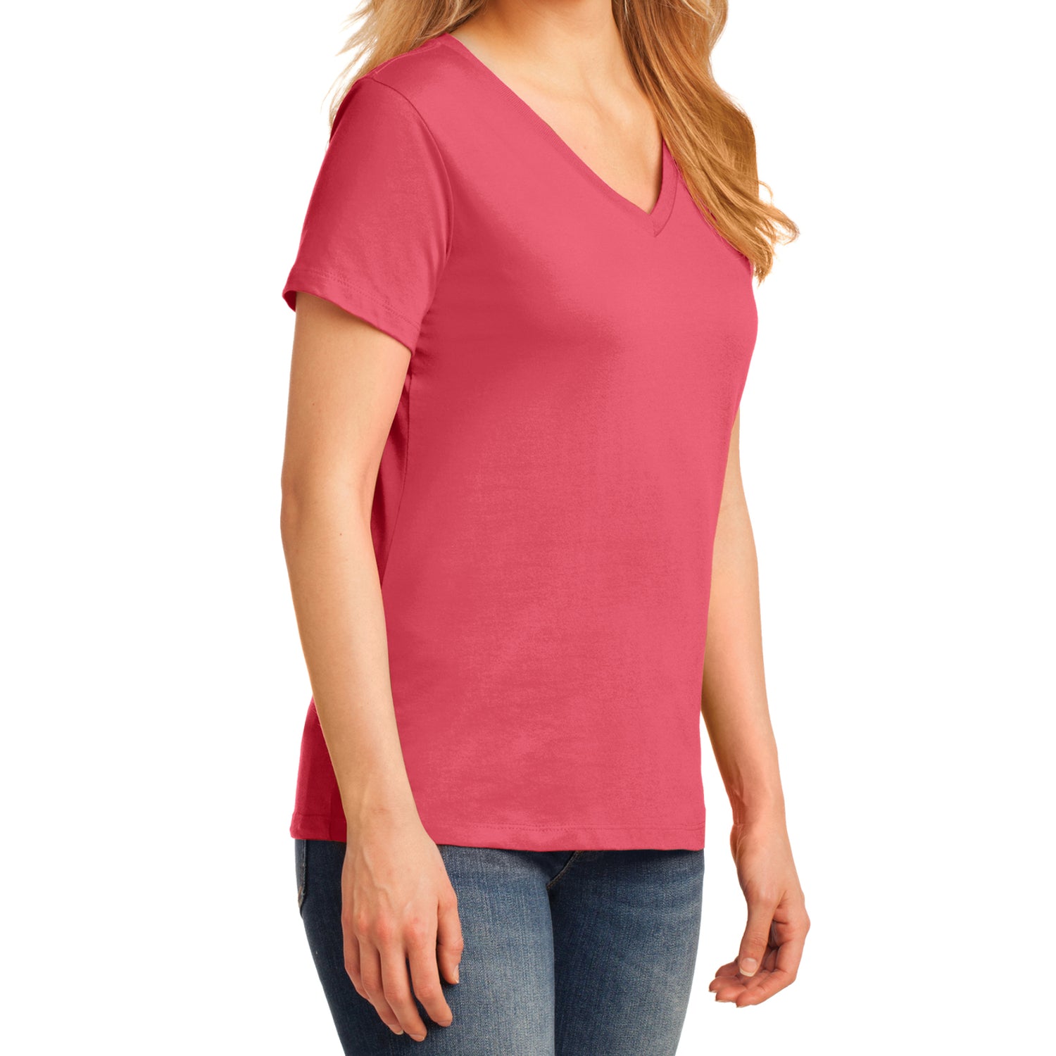 Women's Core Cotton V-Neck Tee Coral - Side
