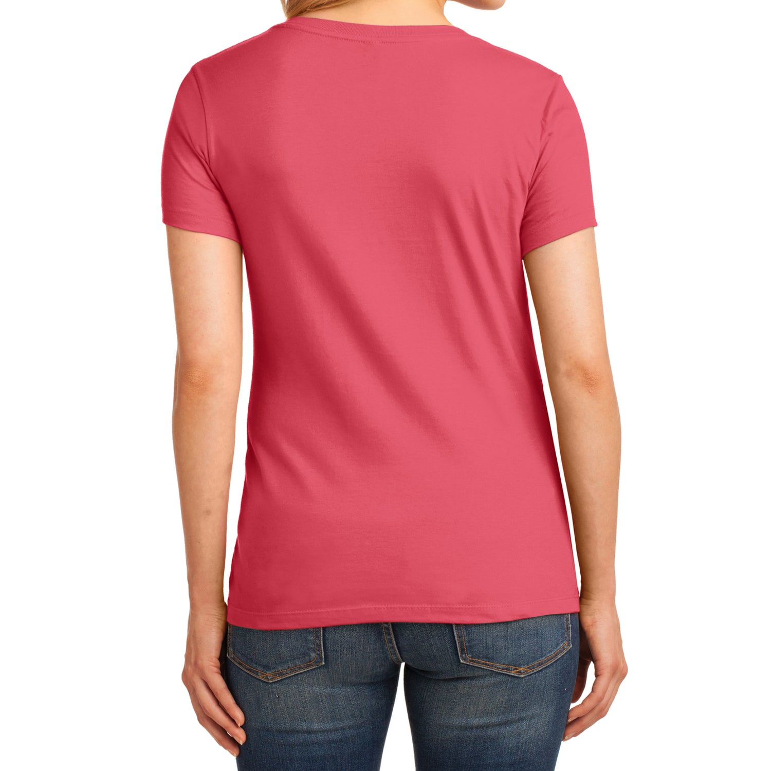 Women's Core Cotton V-Neck Tee Coral - Back