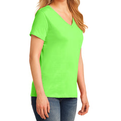 Women's Core Cotton V-Neck Tee - Neon Green - Side