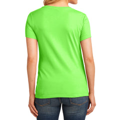 Women's Core Cotton V-Neck Tee - Neon Green - Back