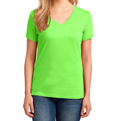 Women's Core Cotton V-Neck Tee - Neon Green - Front