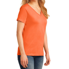 Women's Core Cotton V-Neck Tee - Neon Orange - Side
