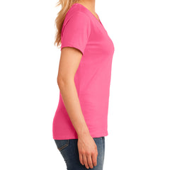Women's Core Cotton V-Neck Tee - Neon Pink - Side