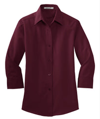 Mafoose Women's 3/4-Sleeve Traditional Easy Care Shirt Burgundy-Front