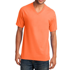 Men's Core Cotton V-Neck Tee Neon Orange - Front