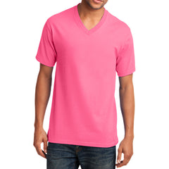Men's Core Cotton V-Neck Tee Neon Pink - Front