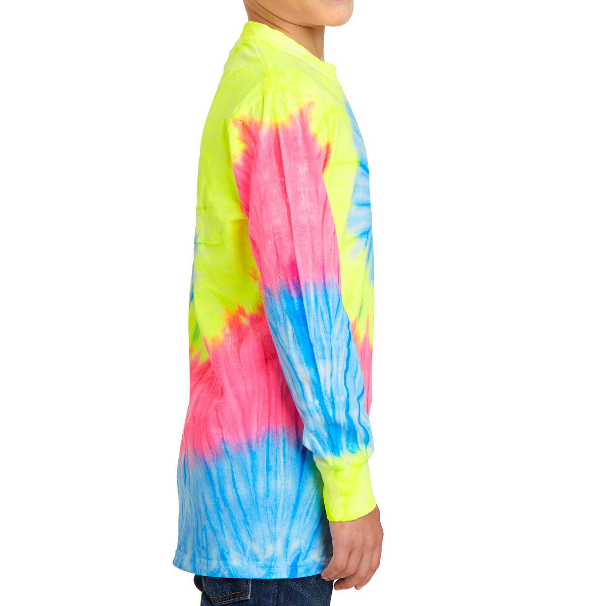 Youth Tie-Dye Long Sleeve Tee -  Neon Rainbow