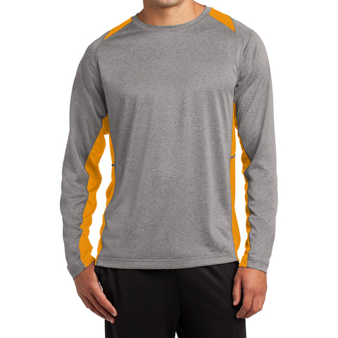 Mafoose Men's Long Sleeve Heather Colorblock Contender Tee Shirt Vintage Heather/ Gold-Front