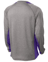 Mafoose Men's Long Sleeve Heather Colorblock Contender Tee Shirt Vintage Heather/ Purple-Back