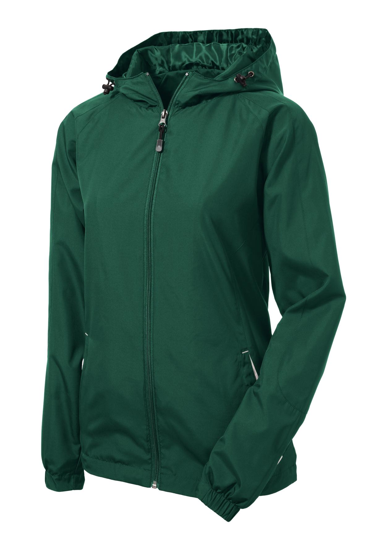 Mafoose Women's Colorblock Hooded Raglan Jacket Forest Green/White-Front