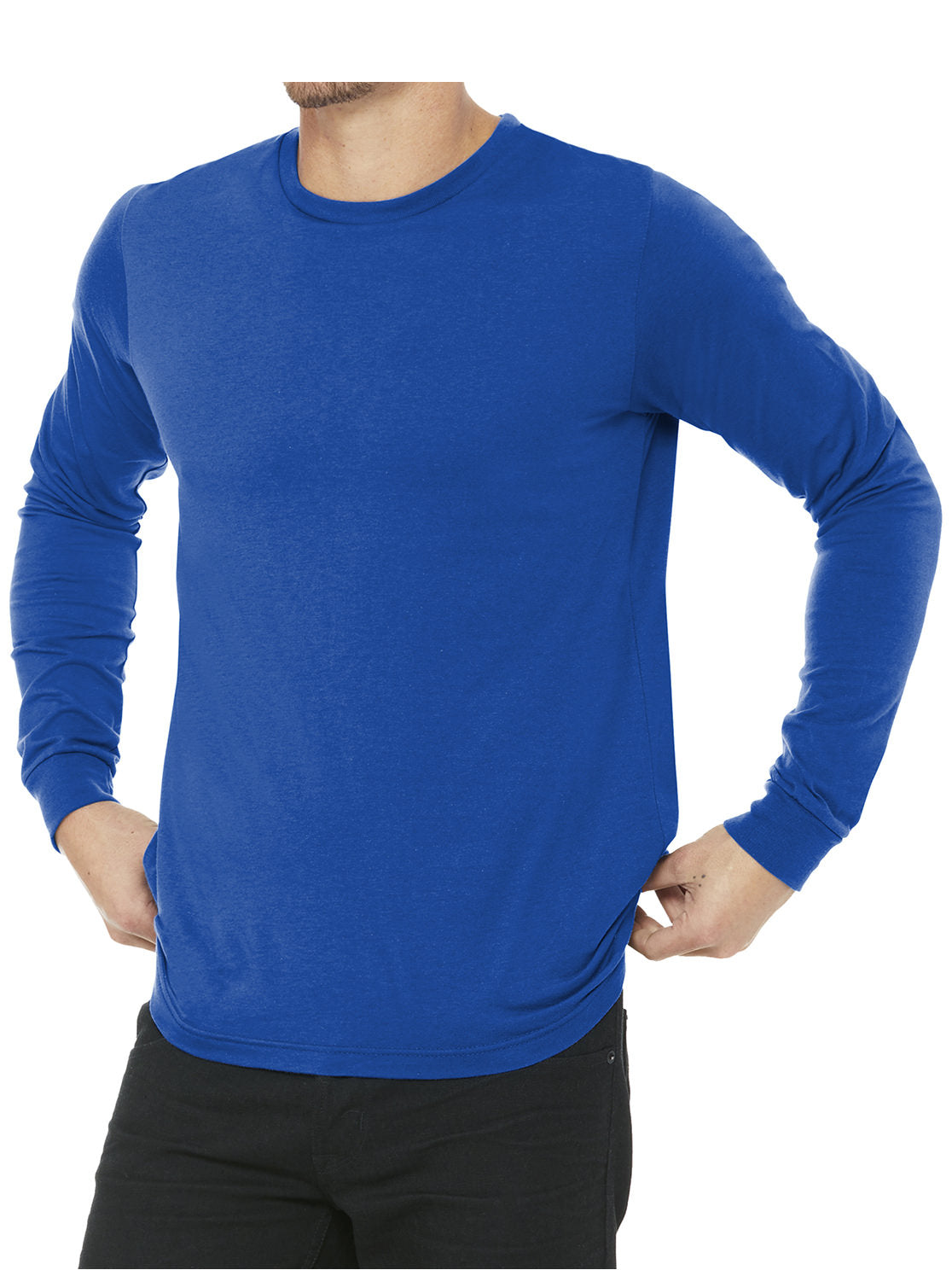 Mens Casual Long Sleeve Jersey Ribbed Cuffs Tee